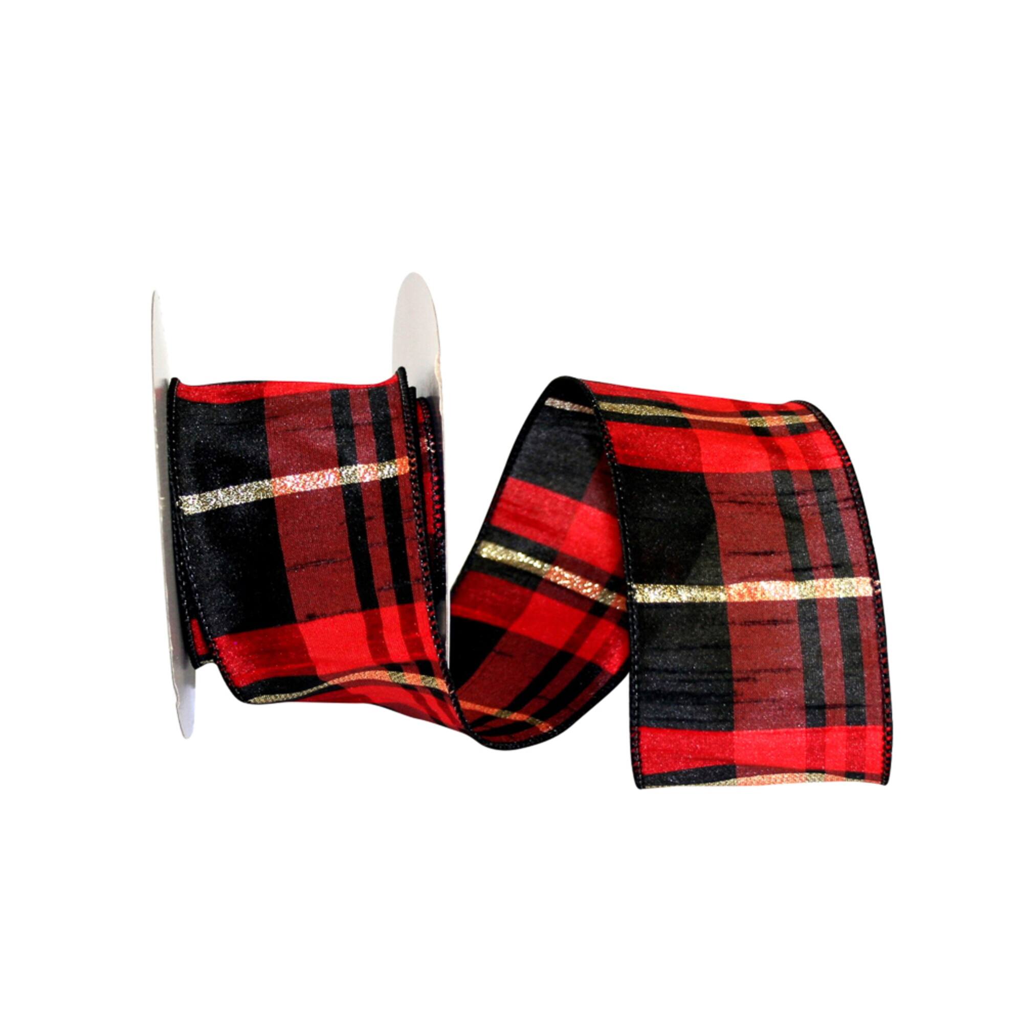 JAM Paper 2.5" x 10yd. Metallic Wired Buffalo Dupioni Plaid Ribbon